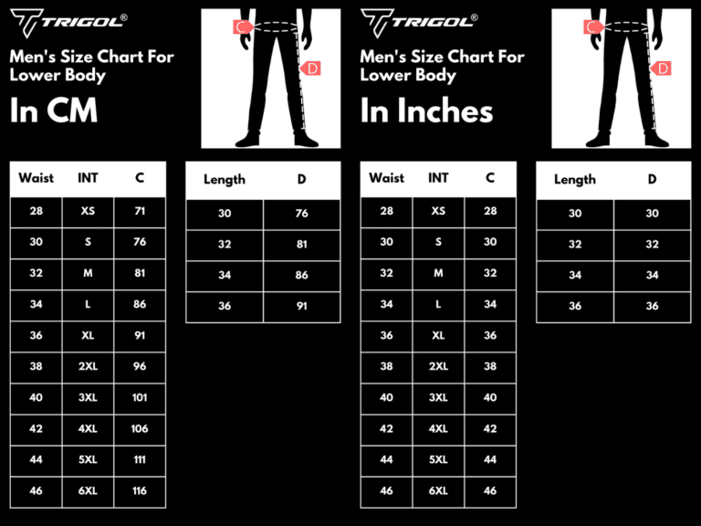 Size Chart Mens Lower body