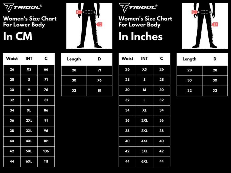 Size Chart Womens lower body